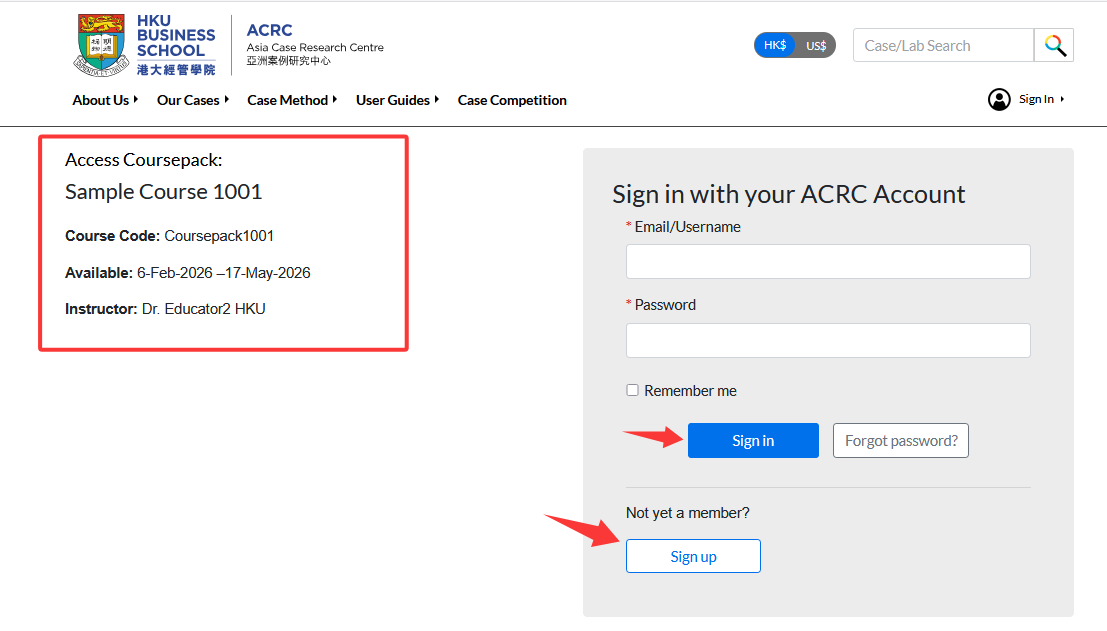 enrollment page